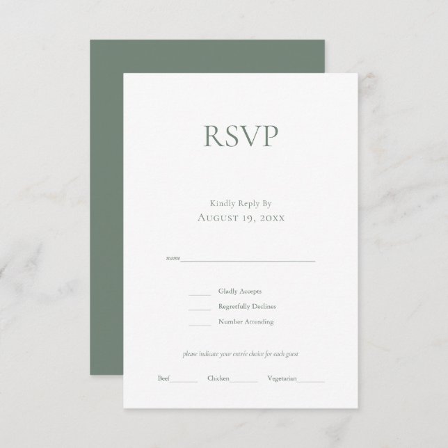 Minimalistische Monogram Sage Green Wedding RSVP C (Vorne/Hinten)