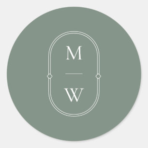 Minimalistische Monogram Sage Green Wedding Runder Aufkleber