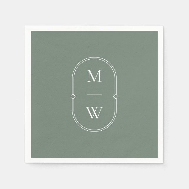 Minimalistische Monogram Sage Green Wedding Serviette (Vorderseite)