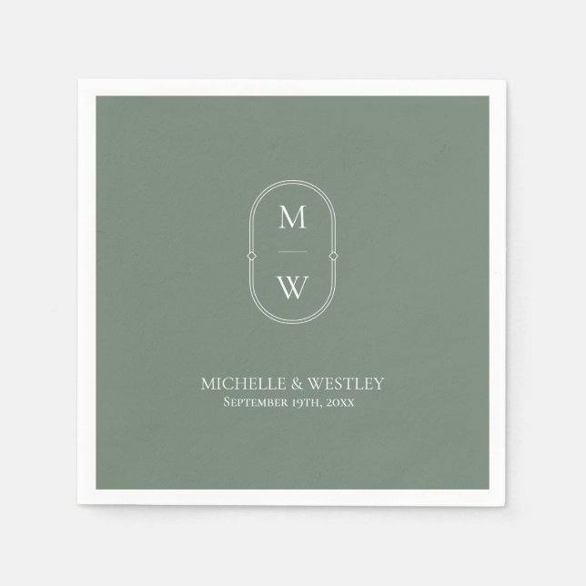 Minimalistische Monogram Sage Green Wedding Serviette (Vorderseite)