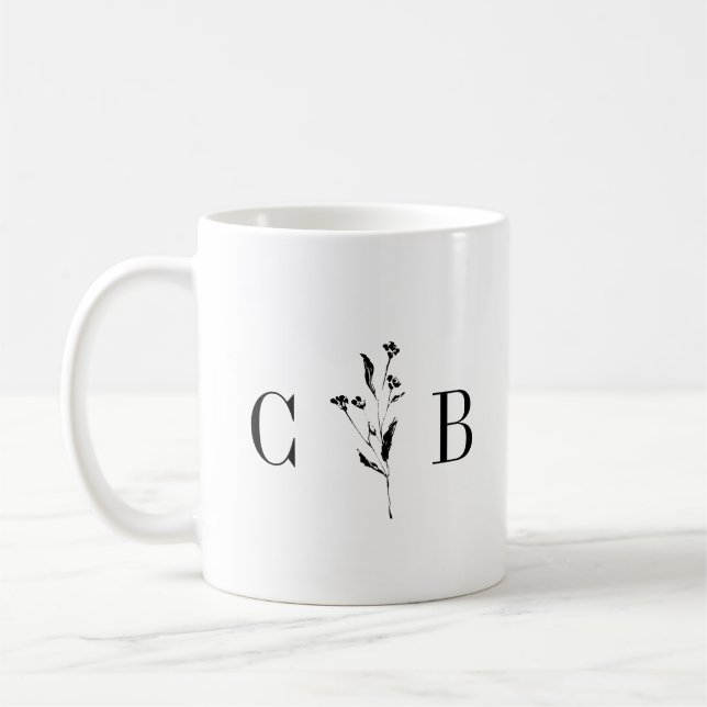 Minimalistische Monogram Schwarz-weiße Hochzeit Kaffeetasse (Links)