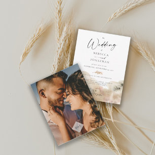 Minimalistische Monogramm-Foto-Aquarell-Hochzeit Einladung