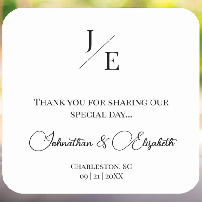 Minimalistische Monogramm-Gastgeschenk Hochzeit |  Quadratischer Aufkleber (Minimalist Monogram Wedding Favor Sticker)