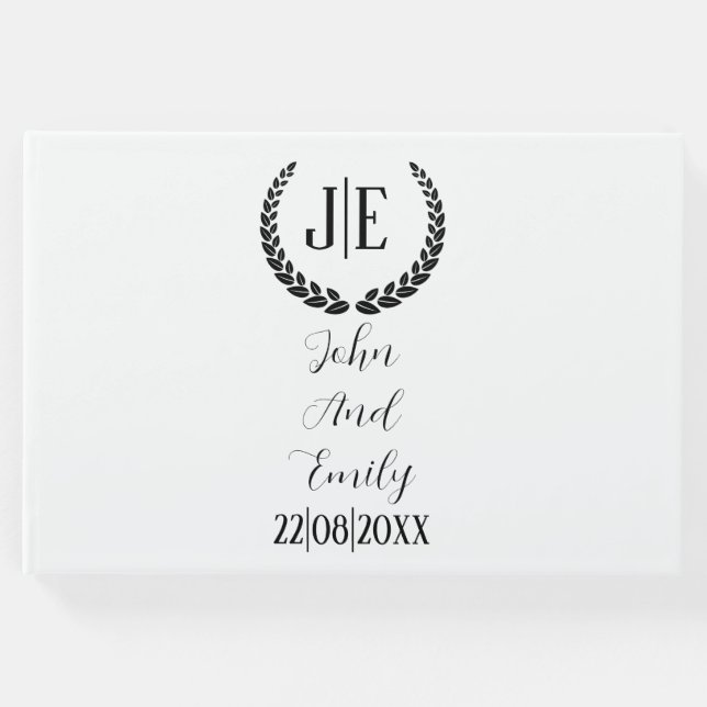 Minimalistische monogramm-Hochzeit in Schwarz-Weiß Gästebuch (Vorderseite)