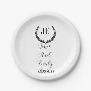 Minimalistische monogramm-Hochzeit in Schwarz-Weiß Pappteller