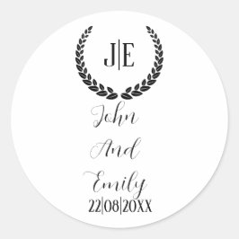 Minimalistische monogramm-Hochzeit in Schwarz-Weiß Runder Aufkleber
