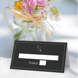 Minimalistische Monogramm-Hochzeit | Schwarz Platzkarte