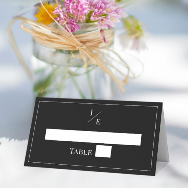 Minimalistische Monogramm-Hochzeit | Schwarz Platzkarte (Black Minimalist Monogram Wedding Place Card)