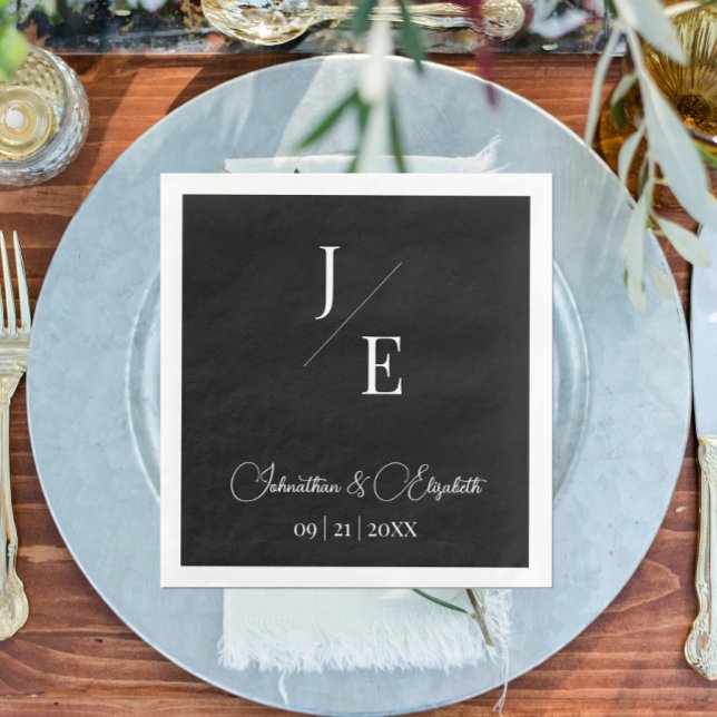 Minimalistische Monogramm-Hochzeit | Schwarz Serviette (Black Minimalist Monogram Wedding Paper Dinner Napkins)