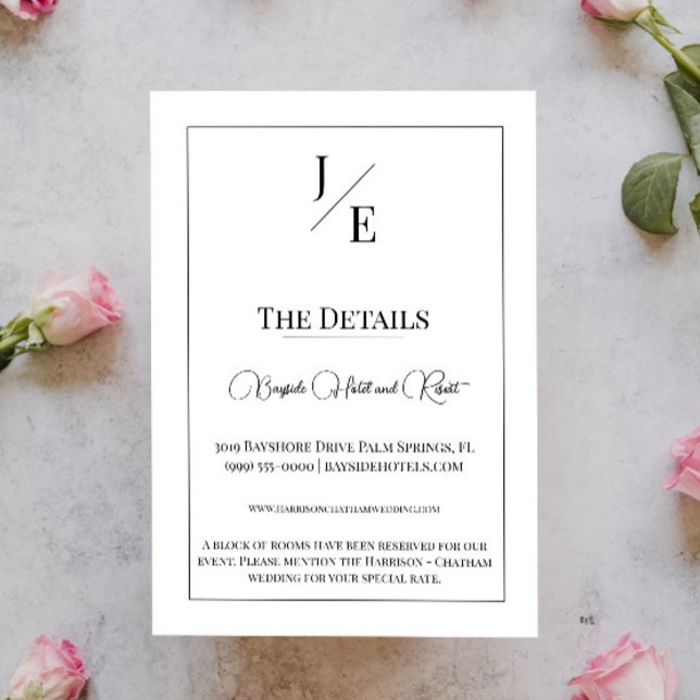 Minimalistische Monogramm-Hochzeit | Weiß Begleitkarte (Minimalist Monogram White Wedding Enclosure Card)