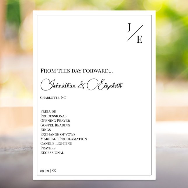 Minimalistische Monogramm-Hochzeit | Weiß Programm (Minimalist Monogram Wedding Program | White)