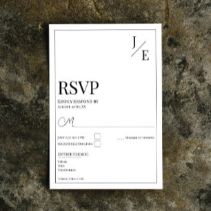 Minimalistische Monogramm-Hochzeit   Weiß RSVP Karte