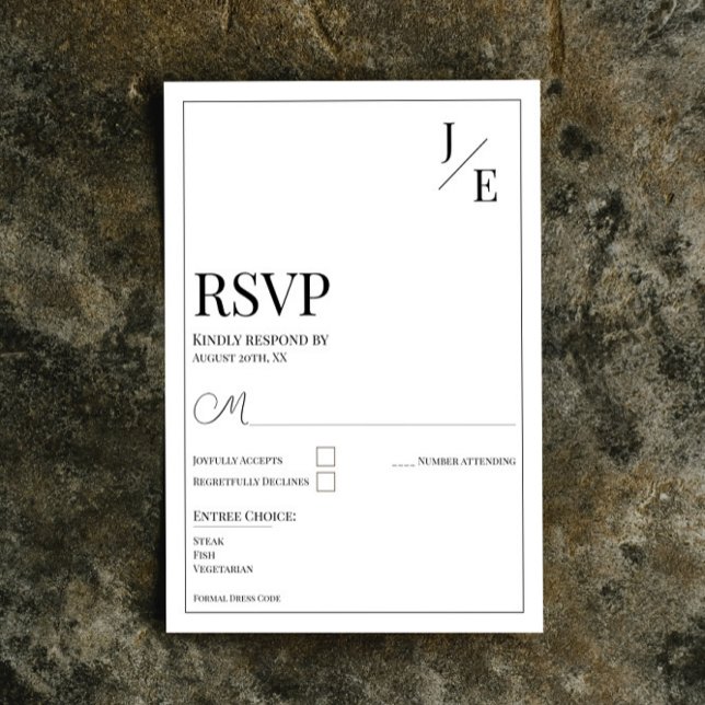 Minimalistische Monogramm-Hochzeit | Weiß RSVP Karte (Minimalist Monogram Wedding RSVP Card | White)