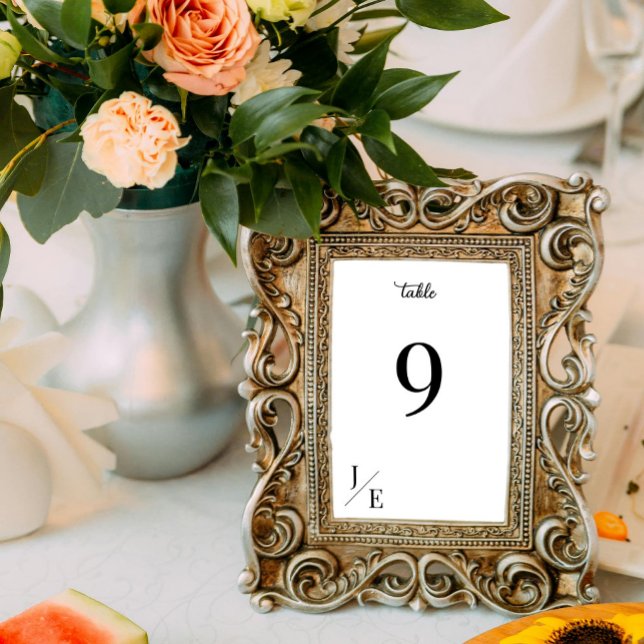 Minimalistische Monogramm-Hochzeit | Weißer Empfan Tischnummer (Minimalist Monogram Wedding Reception Table Number White Card)