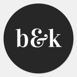 Minimalistische Monogramm-Initialen Schwarz-weiße Runder Aufkleber