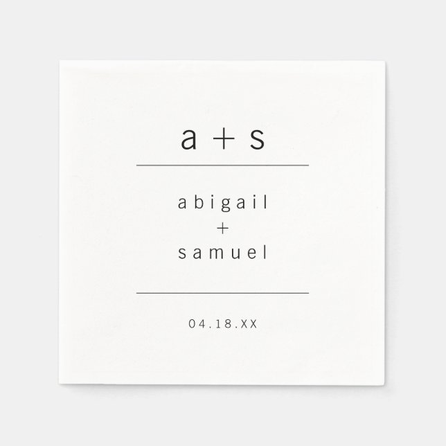 Minimalistische Monogramm Moderne Schwarz-Weiß-Hoc Serviette (Vorderseite)