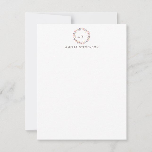 Minimalistische Monogramm Pastell Floral Personali Mitteilungskarte (Vorderseite)