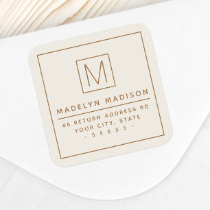 Minimalistische monogramm-Rücksendeadresse in Elfe Quadratischer Aufkleber