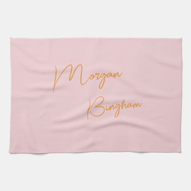 Minimalistische Monogramm-Schrift rosa Geschirrtuch (Horizontal)