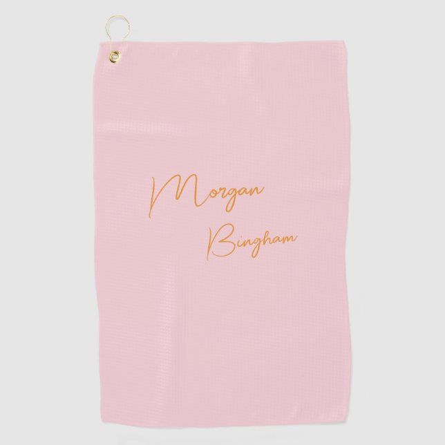 Minimalistische Monogramm-Schrift rosa Golfhandtuch (Vorderseite)