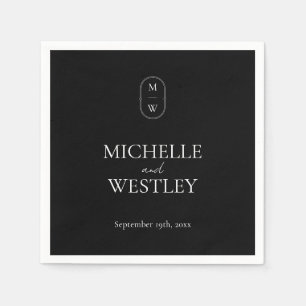 Minimalistische Monogramm Schwarz-Weiß-Hochzeit Serviette