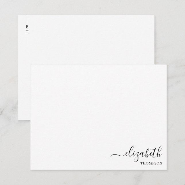 Minimalistische Monogramm Schwarz/Weiß Mitteilungskarte (Vorne/Hinten)