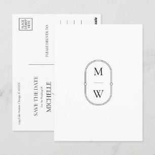 Minimalistische Monogramm Schwarz/Weiß Save the Da Postkarte