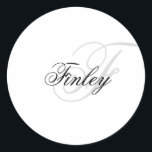 Minimalistische Monogramm-Skript für Wassermarket Runder Aufkleber<br><div class="desc">Maßgeschneidertes elegantes Wasserzeichen. Minimalistisches Design. Geben Sie den Namen ein.</div>