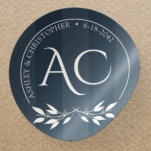 Minimalistische Monogramm Striped Indigoblauen Hoc Runder Aufkleber
