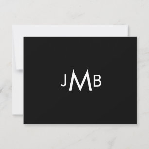 Minimalistische monogrammierte Initialen schwarze Dankeskarte