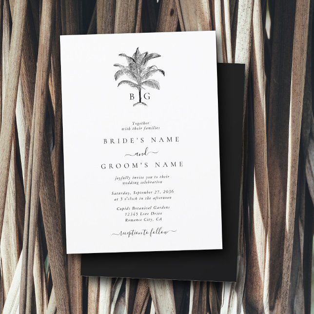 Minimalistische Monographie-Palm-Tree Einladung (Minimalist Tropical Palm Tree Monogram Wedding Invitation)