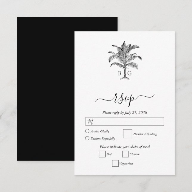 Minimalistische Monographie-Palm-Tree RSVP Karte (Vorne/Hinten)