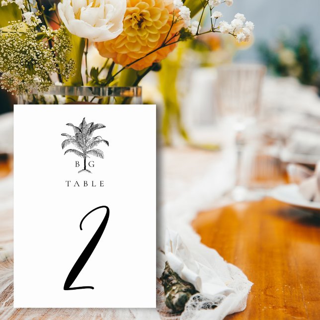 Minimalistische Monographie-Palm-Tree Tischnummer (Minimalist Tropical Palm Tree Monogram Wedding Table Number)