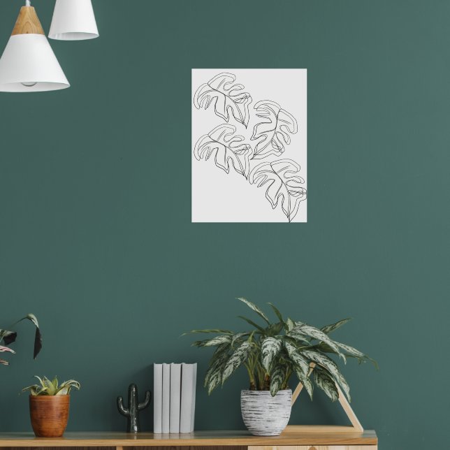 Minimalistische Monstera Handgezeichnete Geste Sch Poster (Wohnzimmer 1)