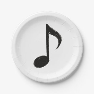 Minimalistische Musiknote – Tintenpinsel-Stil auf Pappteller