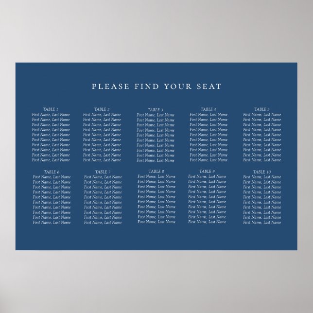 Minimalistische Mute Navy Blue Hochzeitstabelle Poster (Vorne)