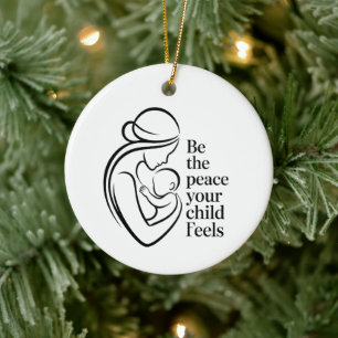 Minimalistische Mutter-Baby-Linienkunst-Zitat Keramik Ornament