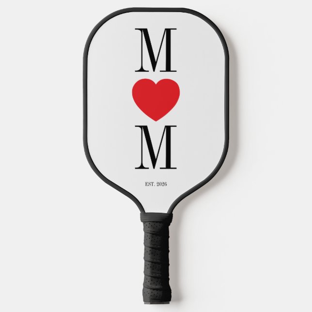 Minimalistische Mutter mit rotem Herzen Pickleball Schläger (Vorderseite)
