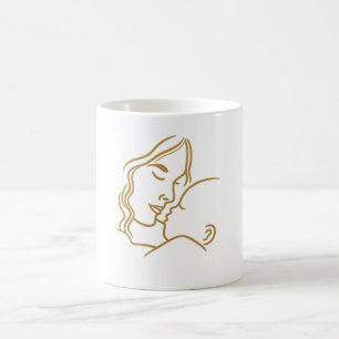Minimalistische Mutter-und-Kind-Linienkunstgestalt Kaffeetasse