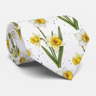 Minimalistische Narzissenblumen in Gelb und Salbei Krawatte