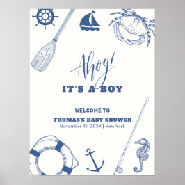Minimalistische Nautic Fishing Baby Dusche Willkom Poster