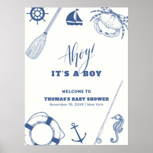 Minimalistische Nautic Fishing Baby Dusche Willkom Poster