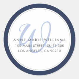 Minimalistische Navy-Blau-Monogramm-Rücksendeadres Runder Aufkleber
