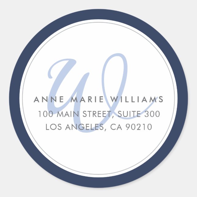 Minimalistische Navy-Blau-Monogramm-Rücksendeadres Runder Aufkleber (Vorderseite)