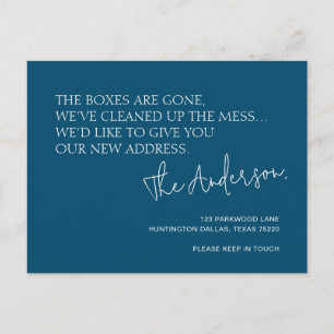 Minimalistische Navy-Blau-Neue-Adresse-Umzug Ankündigungspostkarte