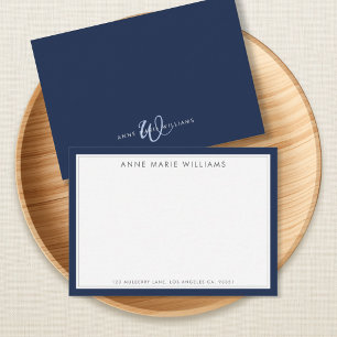 Minimalistische Navy-Blau-Zweirahmen-Name-Nachrich Mitteilungskarte