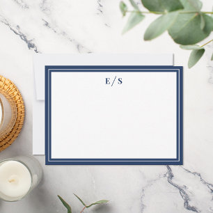 Minimalistische Navy Blue Border Monogram Mitteilungskarte