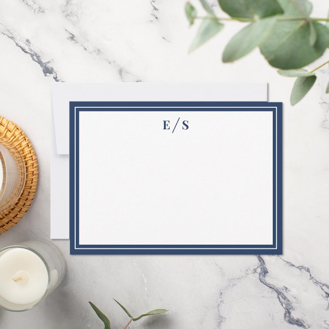 Minimalistische Navy Blue Border Monogram Mitteilungskarte (Von Creator hochgeladen)
