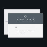 Minimalistische Navy Blue & Gold Bar Mitzvah RSVP Karte<br><div class="desc">Diese minimalistische und schicke Bar Mitzvah rsvp Karte verfügt über einen Mitternacht blauen / marineblau Hintergrund mit dem Stern von david. Auf der Rückseite befindet sich ein goldener Hintergrund für Imitate. Personalisieren Sie es für Ihre Bedürfnisse. In meinem Geschäft finden Sie passende Produkte.</div>