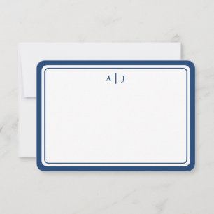 Minimalistische Navy Blue Monogram Round Border Mitteilungskarte